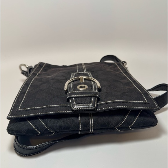 Coach Signature Shoulder Bag Crossbody Black Monogram Canvas & Leather #10082 - Picture 7 of 11